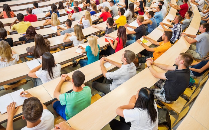 Students in a Turkish university lecture hall